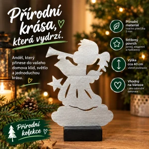 Anděl stříbrný s podstavcem  výška ca 40cm
